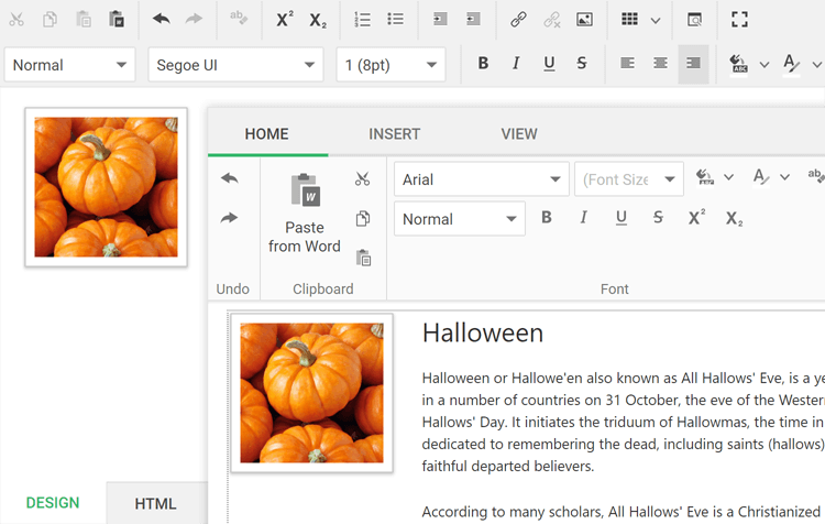 Ribbon, Tollbars, and Menu - ASP.NET HTML Editor | DevExpress