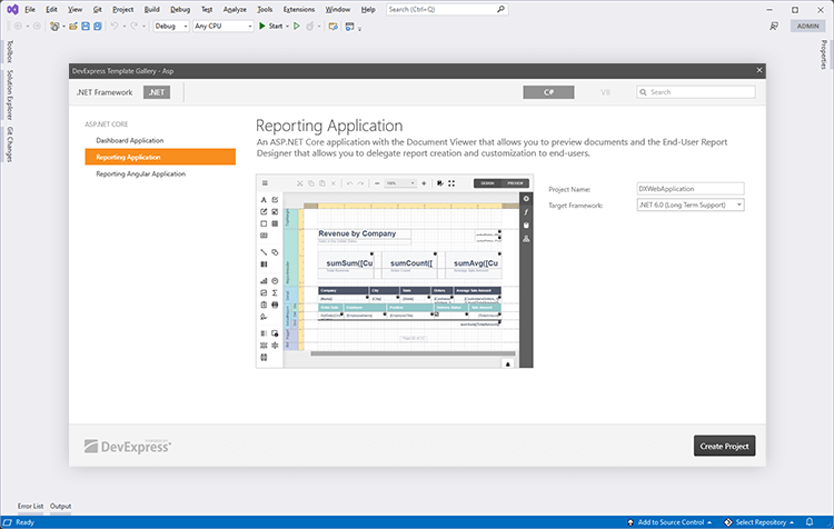 Project Templates - DevExpress Reporting