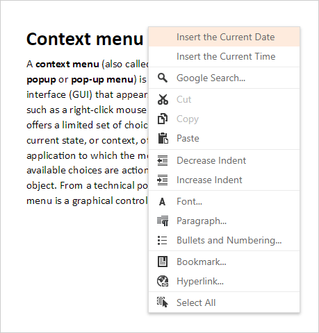 ASP.NET Rich Editor - Context Menu Customization | DevExpress