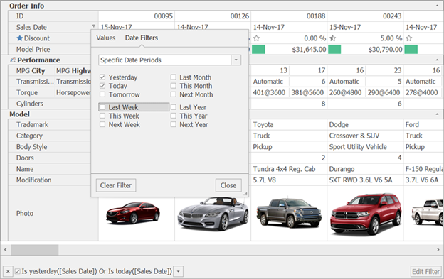 DevExpress Vertical Grid for WinForms - Data Filtering