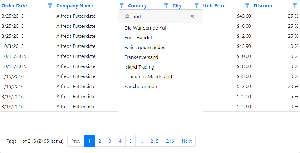 ASP.NET Bootstrap GridView Control - Header Instant Find | DevExpress