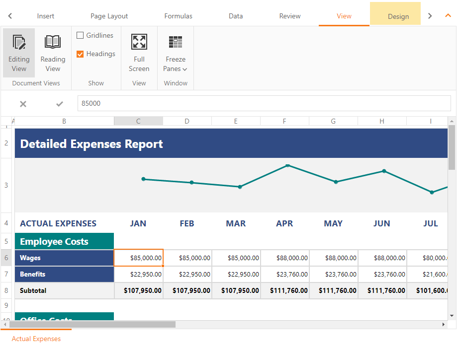 ASP.NET Spreadsheet Control - Reading View | DevExpress