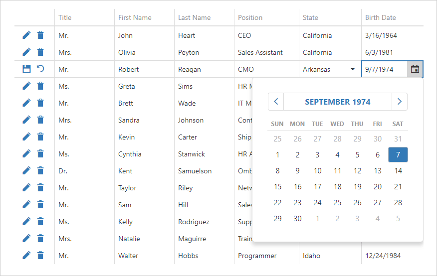 DevExtreme Data Grid - Editing Column Icons