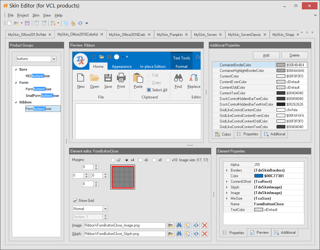 DevExpress VCL Skin Editor