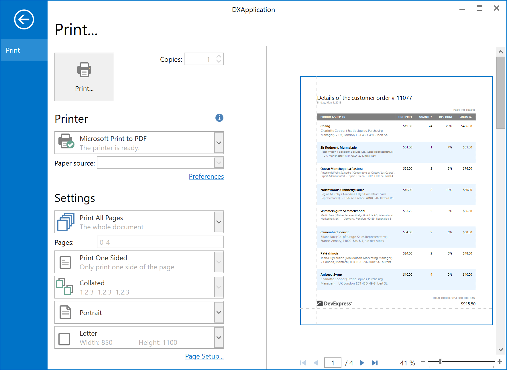 .NET Reporting - WPF Backstage Print Preview Control | DevExpress