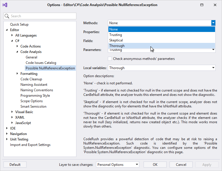 Possible NullReferenceException Options - DevExpress | CodeRush