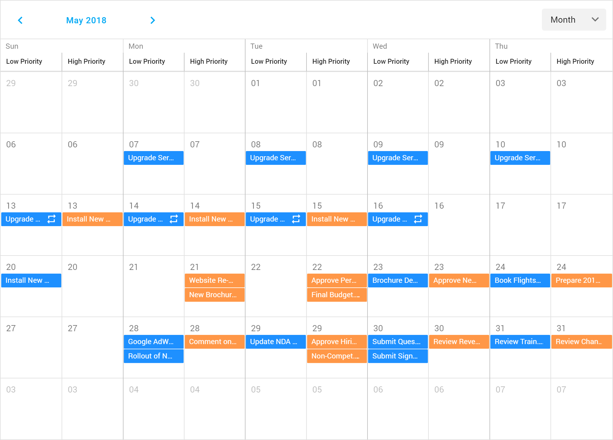 HTML5 Scheduler - Group by Date, DevExtreme | DevExpress