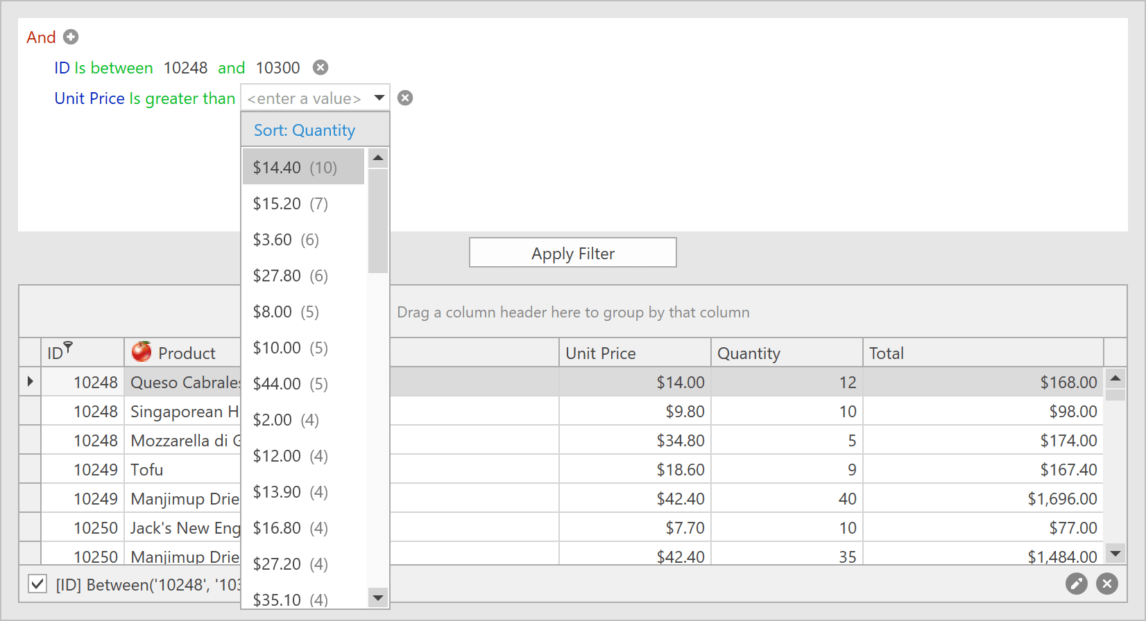 WPF Data Filter Editor, DevExpress