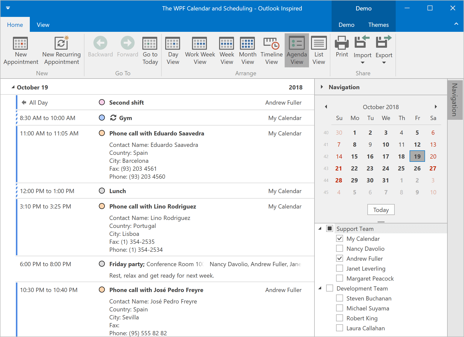 Agenda View - WPF Scheduler, DevExpress