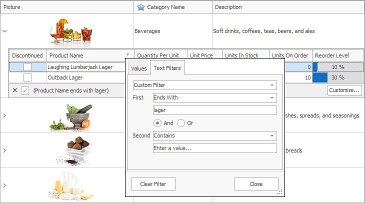 VCL Grid, TreeList, and Vertical Grid Controls - Excel-inspired Filter Dropdown, DevExpress