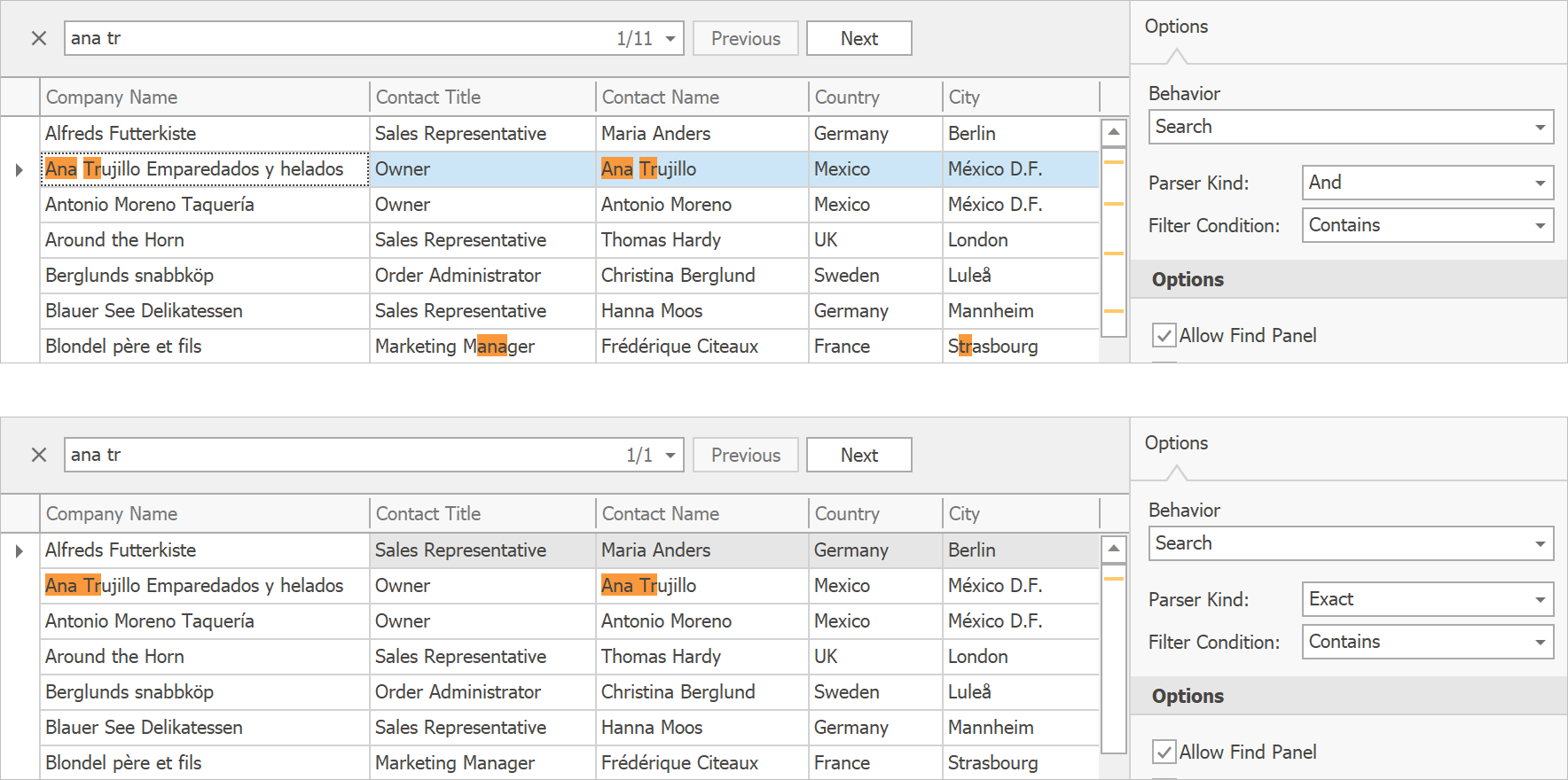 WinForms Data Grid - Find Panel, DevExpress