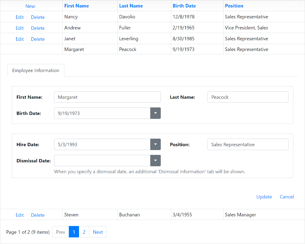 Edit Form Customization - Bootstrap GridView | DevExpress