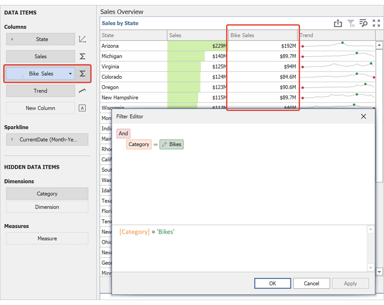 Measure Filter - DevExpress Dashboard