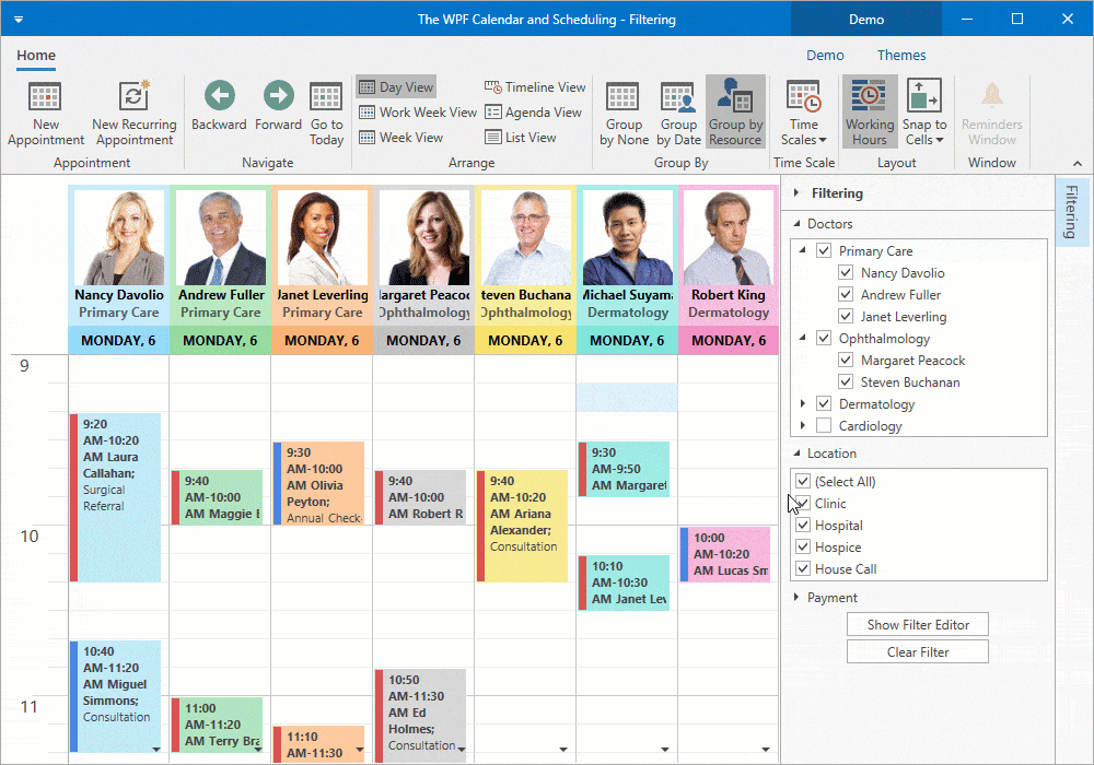 Appointment and Time Region Filtering - WPF Scheduler | DevExpress