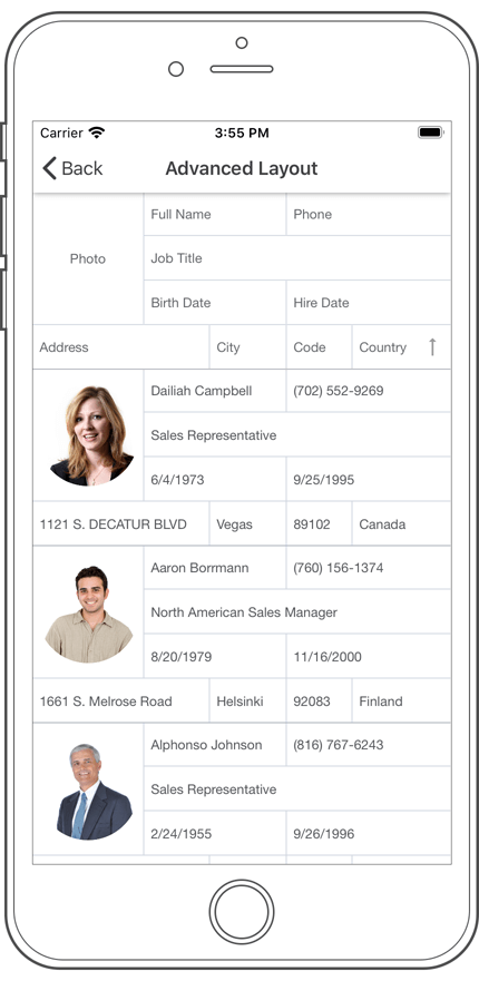 Multi-Row Cell Layout - Data Grid for Xamarin.Forms | DevExpress