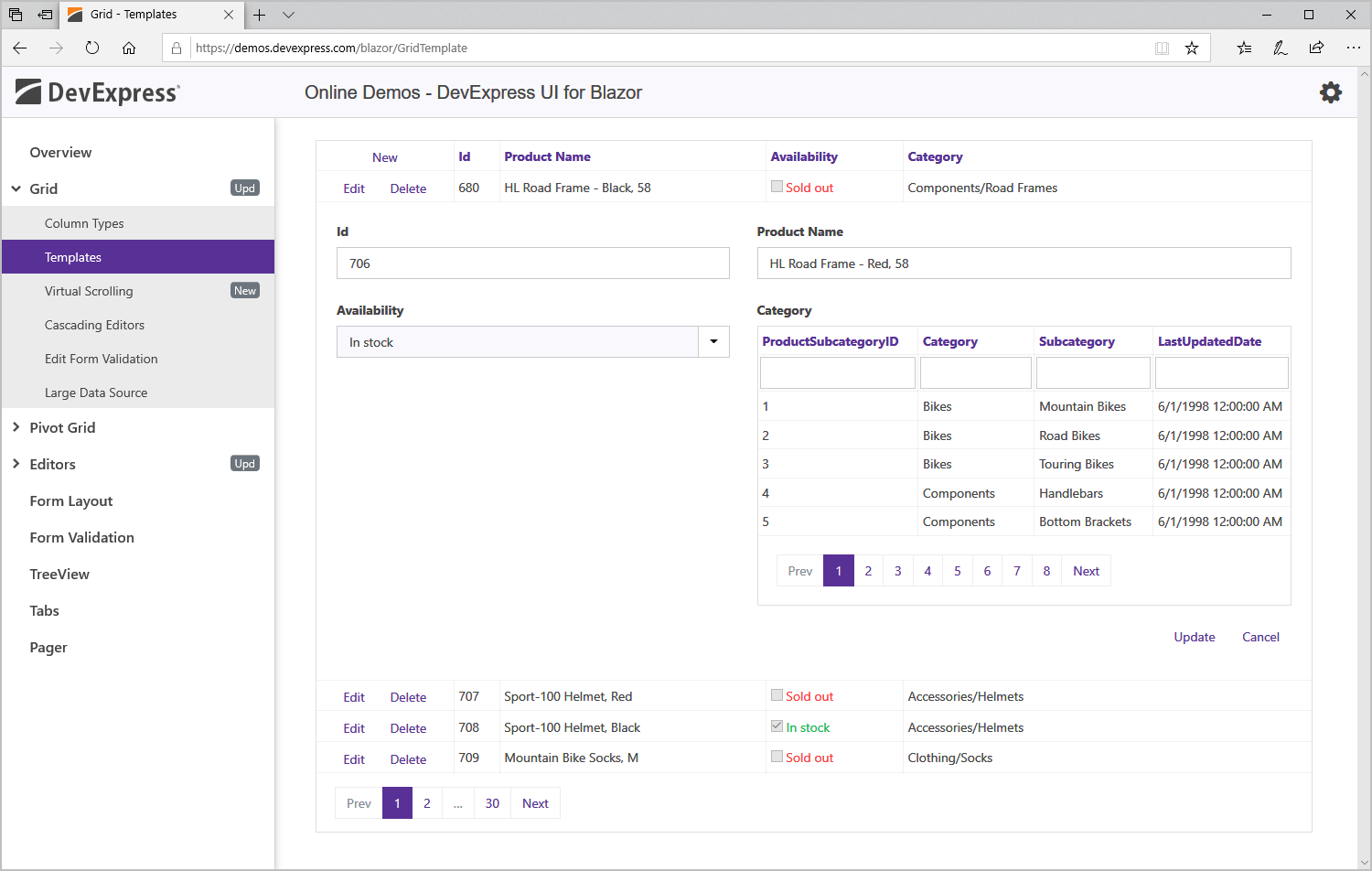 DevExpress Blazor UI Data Grid Component