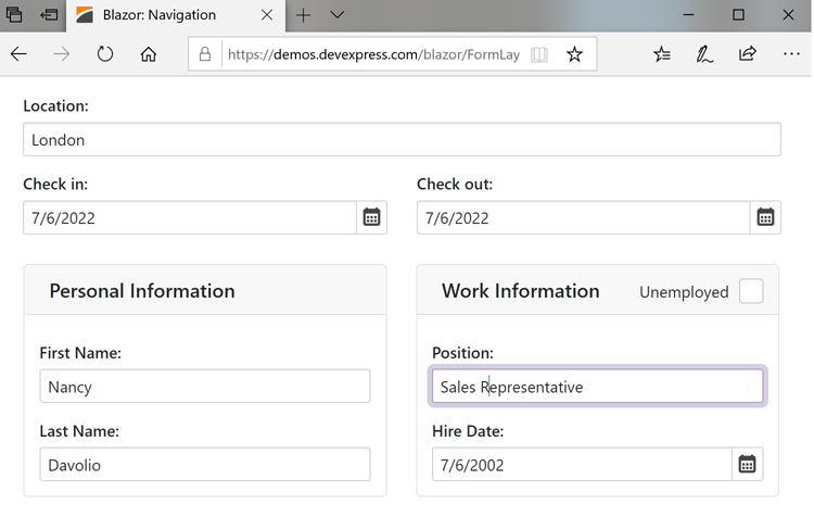 Blazor Form Layout - Blazor UI Components | DevExpress