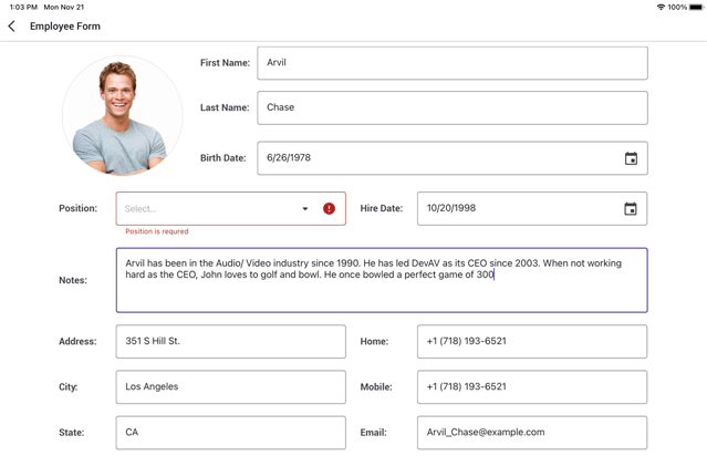 Xamarin.Forms Data Form and Editors, DevExpress