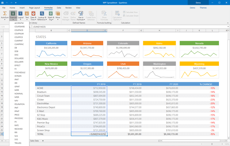 Formulas and Functions - WPF Spreadsheet Control | DevExpress