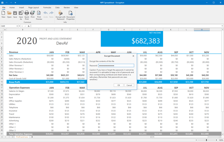 Protection and Encryption - WPF Spreadsheet Control | DevExpress