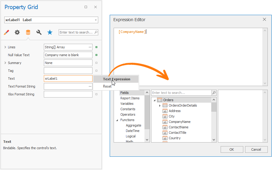 Properties Window and Expression Editor - WinForms Reporting, DevExpress