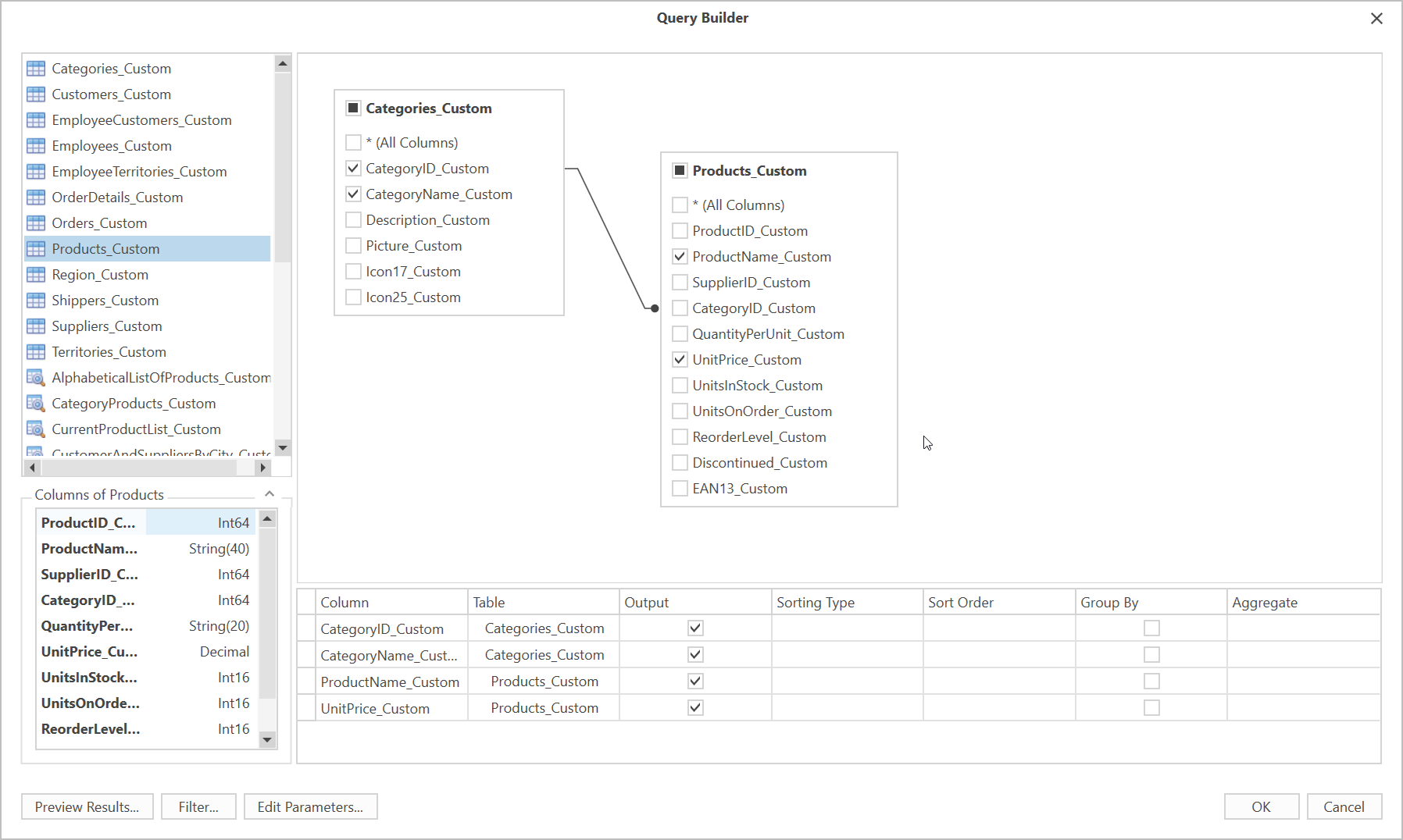 WPF Report Designer - Query Builder Light View, DevExpress