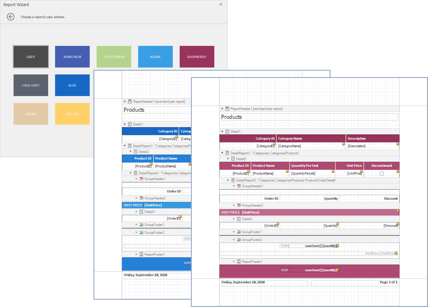 Report Wizard – Report Color Scheme Pages, DevExpress