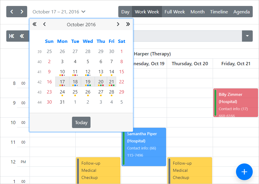 Bootstrap Scheduler - Date Highlighting in Date Navigator, DevExpress