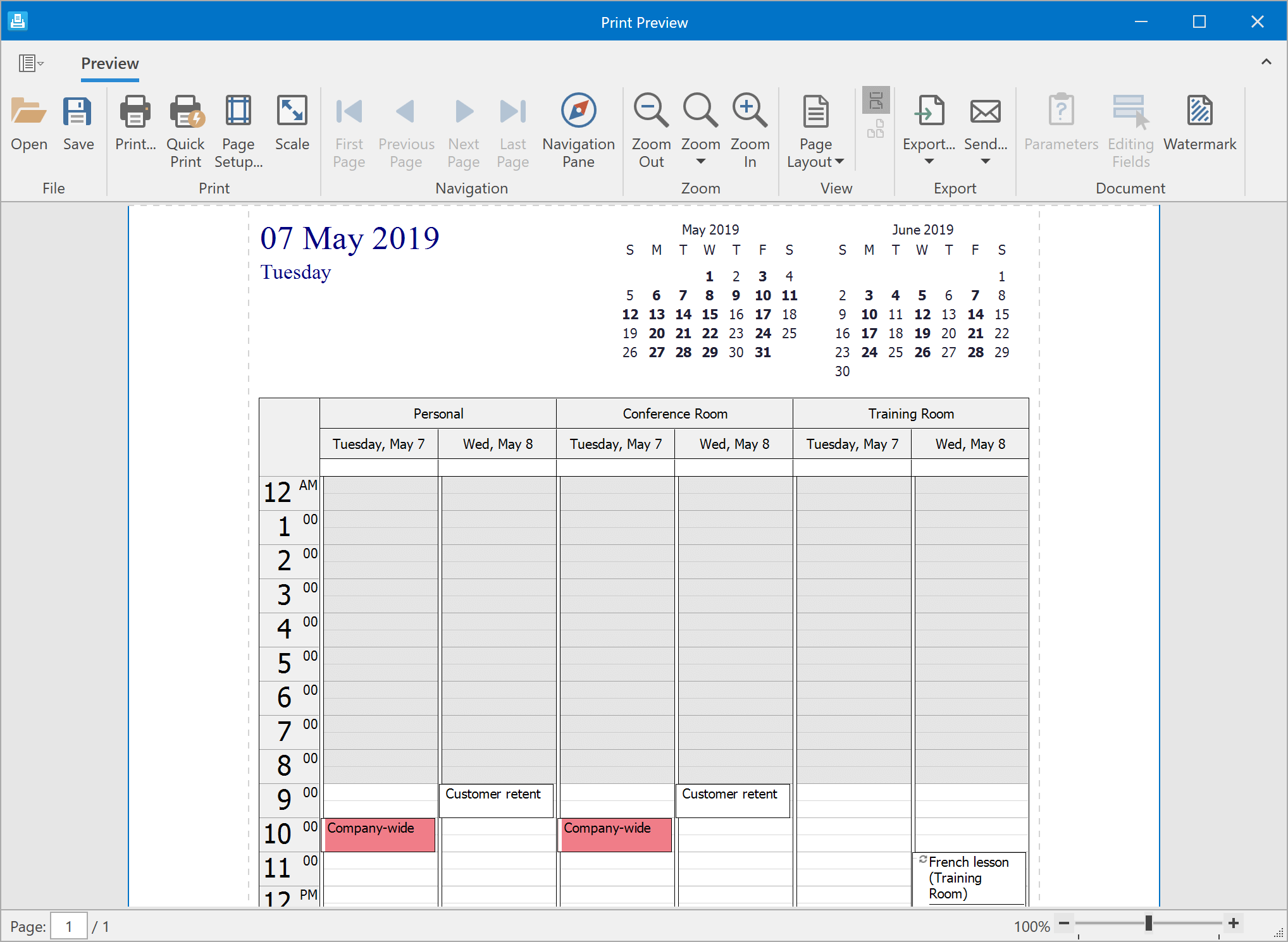 Print Preview - WPF Scheduler, DevExpress