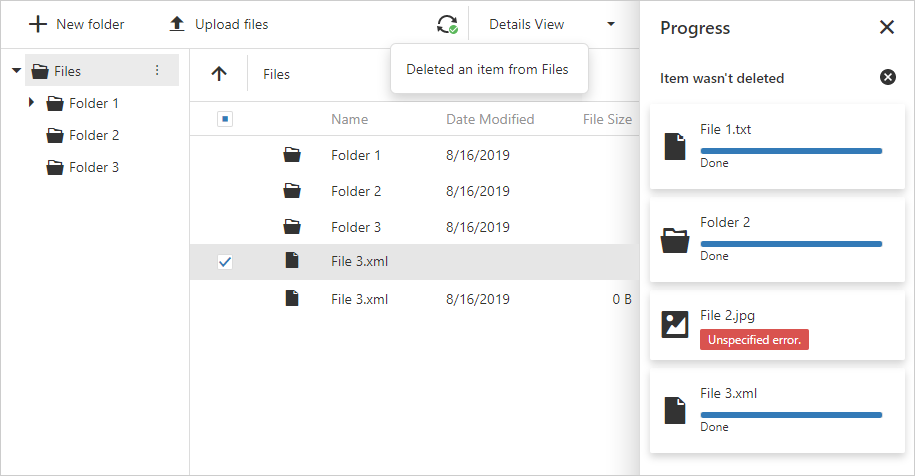 Progress and Status UI - ASP.NET Core File Manager, DevExpress