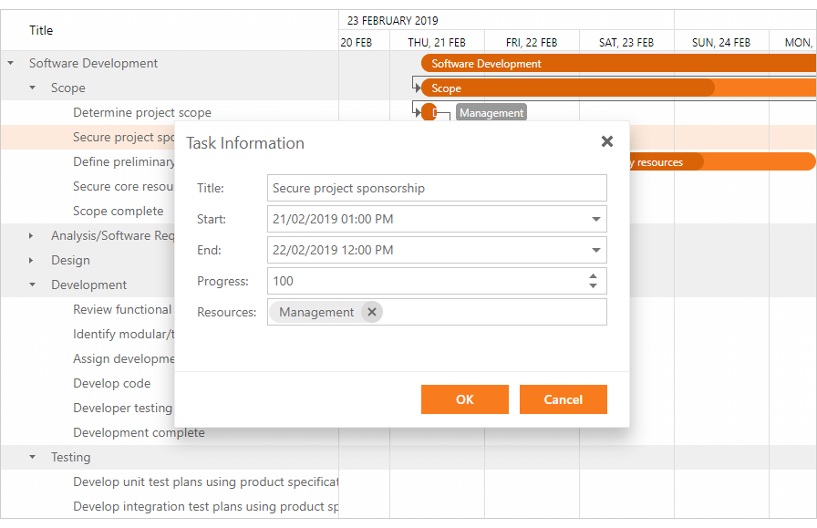 Node Editing - ASP.NET Gantt, DevExpress