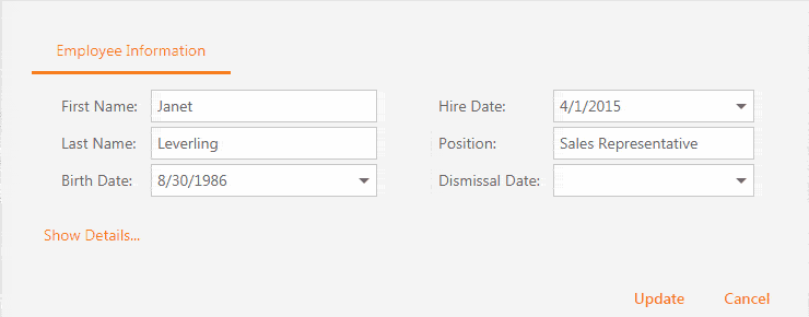 Edit Form Layout - Customization API, ASP.NET GridView | DevExpress