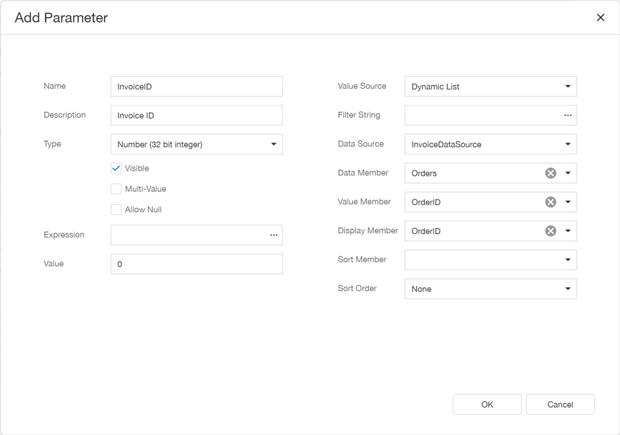 End-User Report Designer - New Add Parameter Dialog