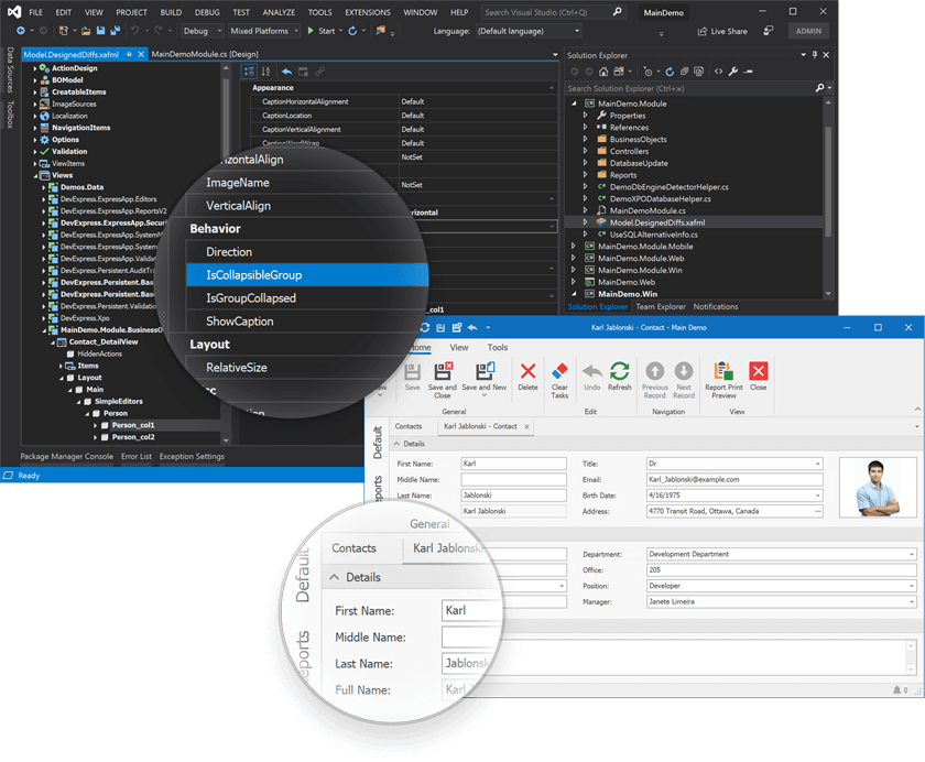 Improved Usability of Layout Groups in WinForms and Web Forms - XAF, DevExpress