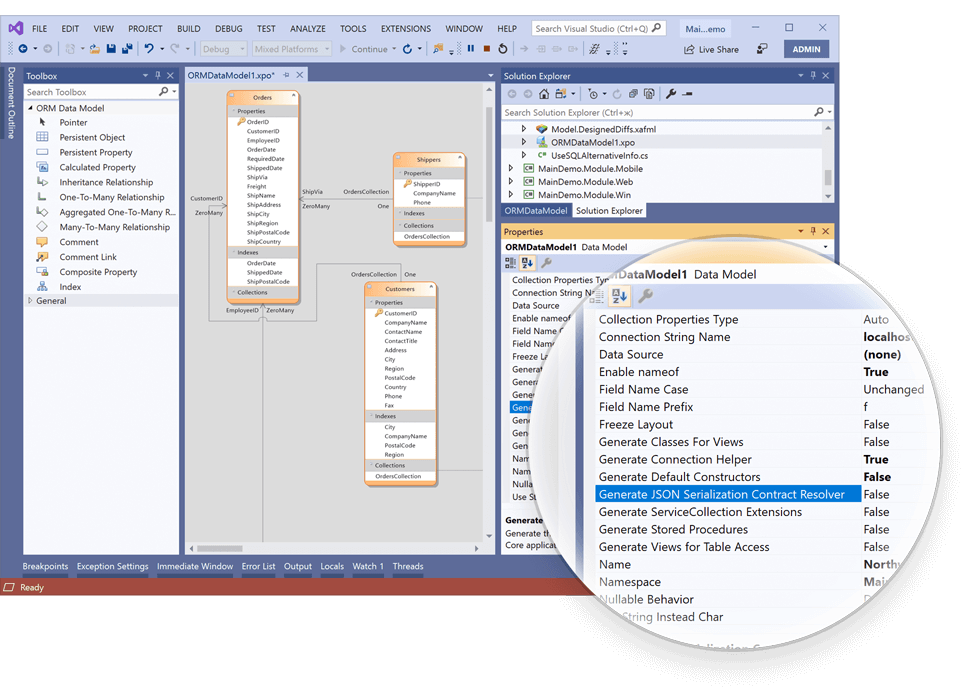 ORM Data Model Designer and Wizard Enhancements, DevExpress