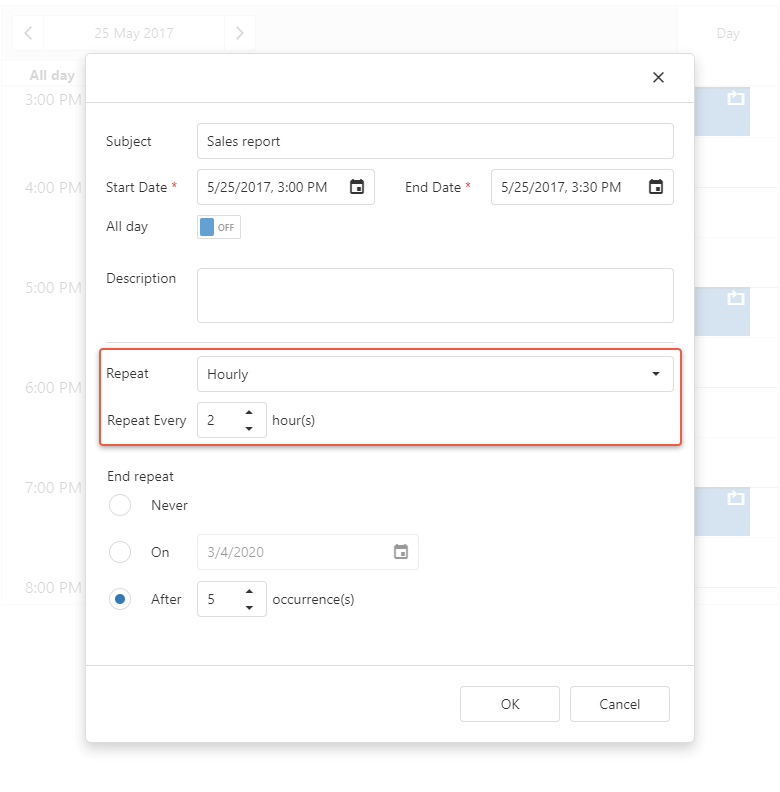 Hourly Repeating Events - ASP.NET Core Scheduler | DevExpress