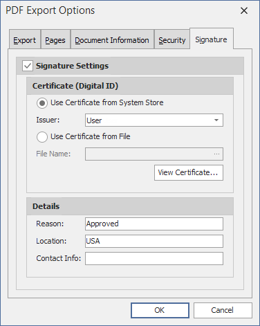 VCL PDF Export - Digital Signature Options | DevExpress