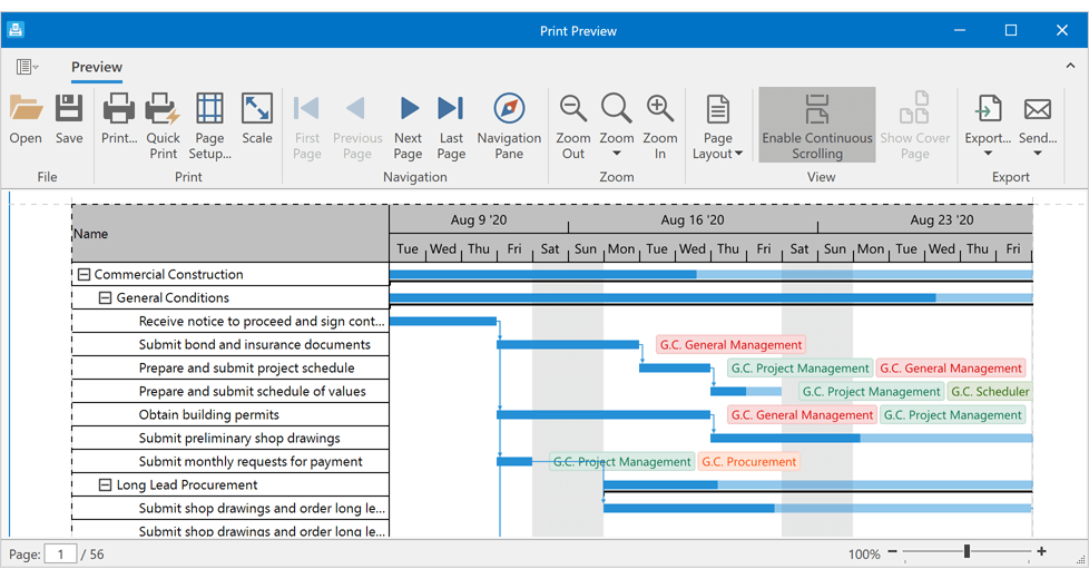 Print Support and Data Export - WPF Gantt Control | DevExpress