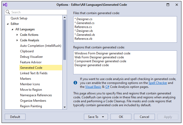 Exclude Generated Code from Analysis What's New in CodeRush | DevExpress