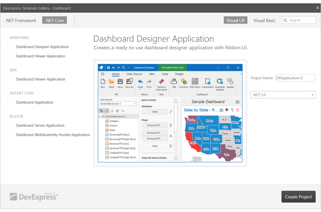 .NET Core Support - Template Gallery | DevExpress