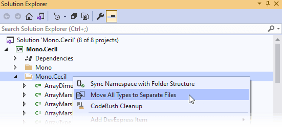 Move All Types to Files - CodeRush | DevExpress