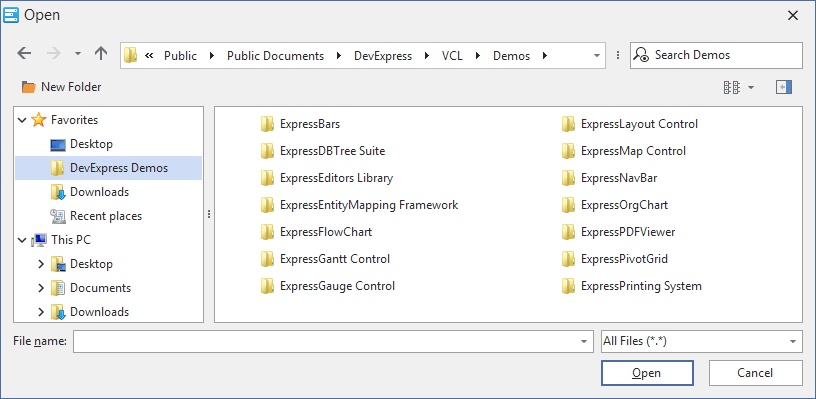 VCL Open File Dialog - Favorites | DevExpress