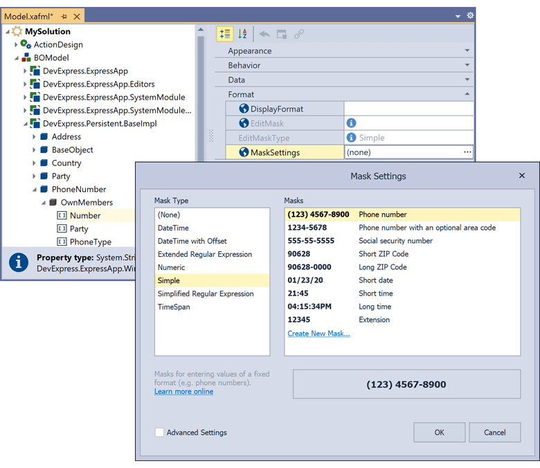 Enhanced Mask Configuration in the Model Editor - XAF | DevExpress