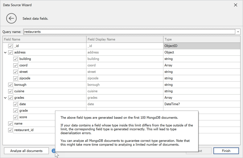 MongoDB and JSON DataSource Wizards - .NET Reporting | DevExpreess