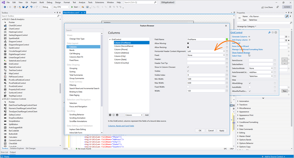 Feature Browser for .NET/.NET Core - WPF Data Grid | DevExpress