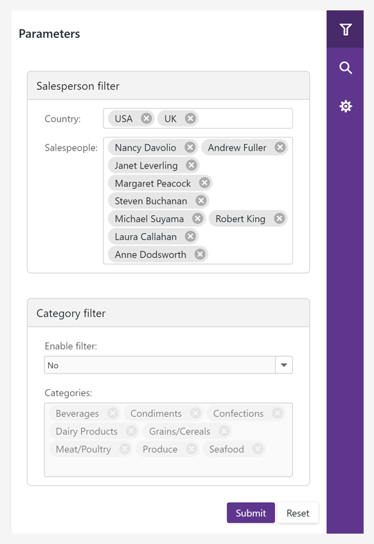 Blazor Native Report Viewer - Custom Parameters Panel Layout