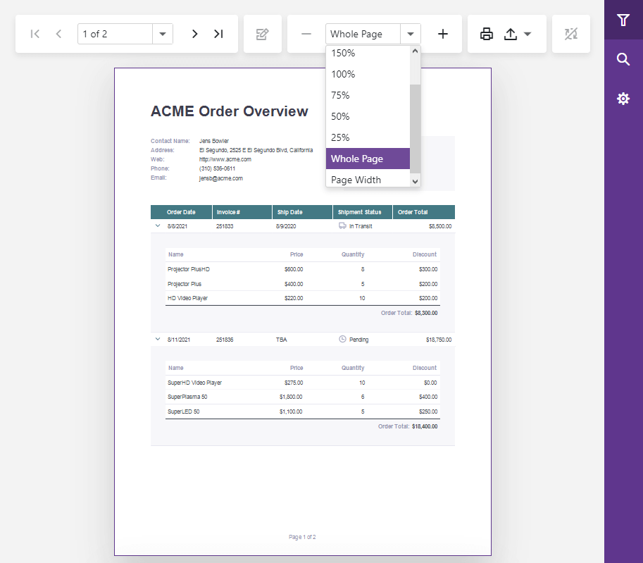 Blazor Report Viewer — New Zoom Options, DevExpress