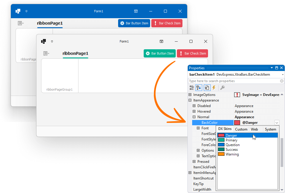 Ribbon Page Header Items – Colorization in Vector Skins, DevExpress WinForms UI Controls