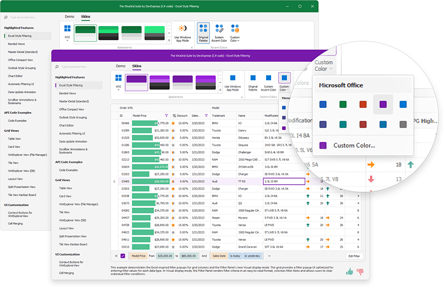 System and Custom Accent Colors - DevExpress WinForms Skins