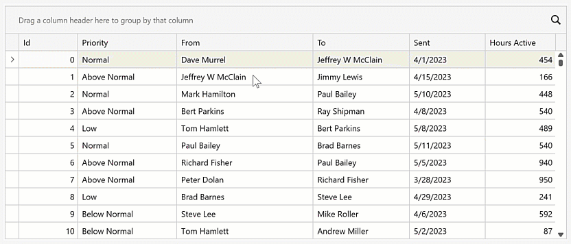 Filter within Column Headers - WPF Data Grid, DevExpress